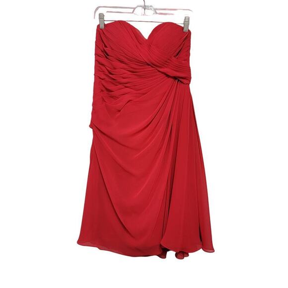 Mori Lee Strapless Red Dress Faux Wrap Chiffon 14 683 - Picture 1 of 16